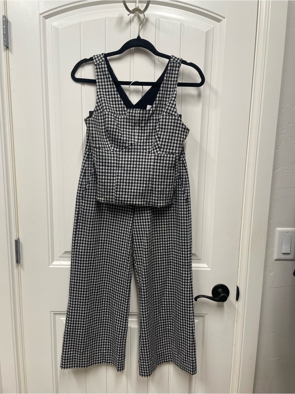 Cabi Black & White Gingham Jumpsuit - Sleeveless Wide Leg Set